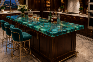 Luxury <b>Kitchen</b> <b>Island</b> with Natural Agate Surface Modern Dining Countertop Elegant Home Interior Statement Piece - Product Image 3
