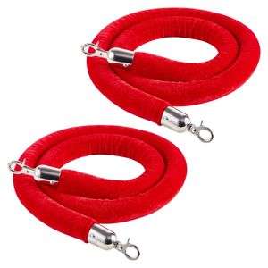 Cordes de délimitation en velours rouge de 1,5 m avec crochets argentés - Lot de 2 pour la gestion des files d'attente dans les hôtels et salons - Product Image 1