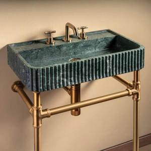 Lavabo de encimera moderno de mármol verde natural con desagüe de diseño acanalado para aplicación en almacenes - Product Image 3
