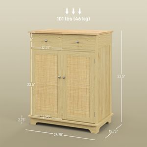 Buffet de cuisine en bois massif avec 2 tiroirs et étagère réglable, meuble de rangement sur pied naturel pour villa, ferme ou salle à manger - Product Image 3