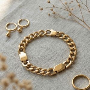 Pulsera de cadena cubana de acero inoxidable al por mayor, pulsera de cadena gruesa dorada, MOQ bajo - Product Image 3