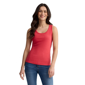 2026 Womens Coral <b>Red</b> Scoop Neck Tank <b>Top</b> Slim Fit Basic Vest for Summer Layering Casual Daily Wear and Yoga - Product Image 1