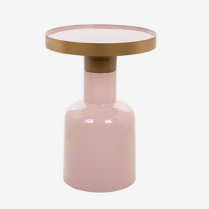 Mesa de Centro Redonda con Recubrimiento Rosa y Tapa Blanca, Elegante para Sala de Estar o Dormitorio, Mesa Auxiliar Resistente - Product Image 1