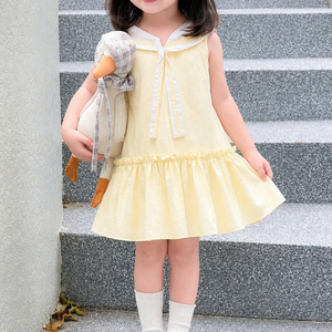 Lindo Vestido Mini sin Mangas con Corte en A para Niñas, Vestido de Verano Transpirable de Algodón y Lino - Vestidos Casuales para Niñas - Product Image 4