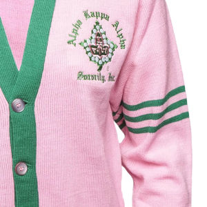 Cardigan en tricot blanc, rose et vert pour homme, col en V, logo brodé, pull pour homme, style automne, logo personnalisé sur le devant - Product Image 3