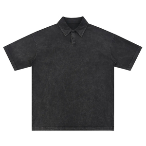 Camiseta de algodón puro de manga corta para hombre, estilo retro, cuello en V, tejida, oversize, lavado ácido, de peso pesado, vintage, con personalidad. - Product Image 6