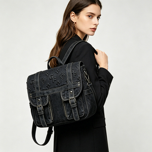 Hot Selling New Black Denim Men's Multifunctional Business Travel Crossbody Bag Waterproof Anti-theft Zipper Buckle <b>Backpack</b> - Product Image 2