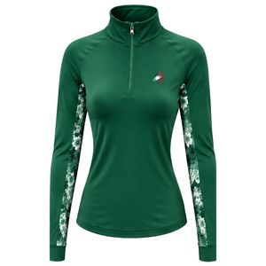 Pull-over de sport pour femme vert émeraude personnalisé par le fabricant, avec quart de zip, panneau floral sur la manche, manches longues, pour l'équitation - Product Image 1