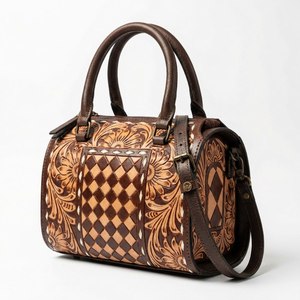 Vintage Women's <b>Handbag</b> Genuine Leather Bags Shoulder Bags Checkered Pattern Leather <b>Handbags</b> for Women - Product Image 6