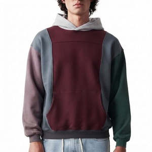 Sweat-shirt à capuche zippé uni pour homme, coupe droite, avec poches en polaire, style décontracté pour l'automne, manches classiques, tricot patchwork personnalisé - Product Image 1