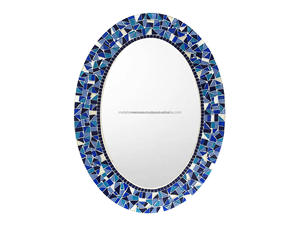 Espejo de Pared Ovalado con Mosaico Azul Océano, Marco de Azulejos de Vidrio Decorativo, Elegante Decoración de Pared para Sala de Estar, Dormitorio, Baño - Product Image 6
