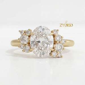 Anillo de Compromiso con Diamante Cultivado en Laboratorio de Corte Ovalado de 1.01 CT, Diamantes Laterales, Chapado en Oro, Anillo de Novia de Lujo con Engaste de Plata - Product Image 6