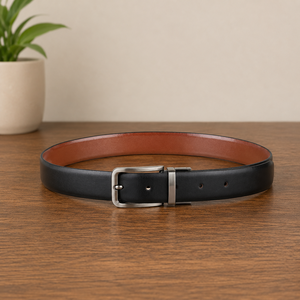 Ceinture en cuir réversible noire pour homme avec boucle ardillon argentée, réglable, pour tenue habillée, décontractée, professionnelle et formelle, vente en gros, fournisseurs - Product Image 2