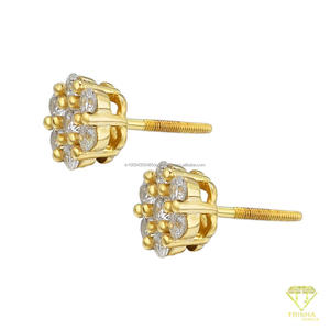 Magnifiques boucles d'oreilles clous en diamants de laboratoire, plaquées or, argent sterling 925, bijoux étincelants de qualité supérieure - Product Image 2