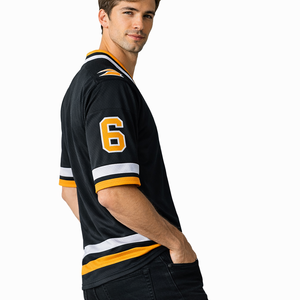 เสื้อฟุตบอลอเมริกันตาข่ายสีดำ แขนสั้น ระบายอากาศได้ดี สำหรับผู้ชาย ชุดทีม  รับสกรีนโลโก้  ชุดยูนิฟอร์ม OEM  ชุดกีฬาเปล่า  โรงงานผลิตเสื้อผ้ากีฬา - Product Image 4