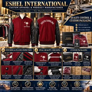 Custom <b>Men's</b> Maroon Varsity <b>Jacket</b> With Black <b>Faux</b> <b>Leather</b> Sleeves Ribbed Collar And Snap Button Closure OEM Cheap price - Product Image 3