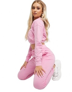 Wholesale 100%Cotton Training Tracksuits Set Cropped Sweatshirt Custom Two Pieces Women Tracksuits - Product Image 1