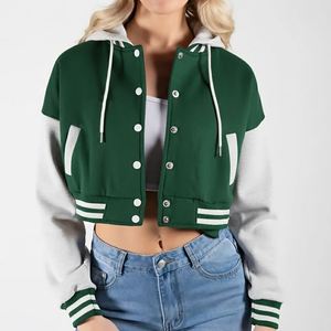 Chaqueta Varsity Unisex con Cuello Redondo, Resistente al Viento, Verde y Blanca, Diseño Nuevo, Logotipo Impreso en la Parte Delantera, Tejido de Alta Calidad, Venta al Por Mayor, MOQ Bajo - Product Image 3