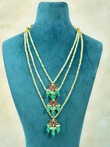 Magnifique ensemble de collier Mala à trois rangs en laiton plaqué or de haute qualité avec moissanite Ahemdabadi pour femme, idéal pour un cadeau de mariage ou une tenue de soirée - Product Image 3