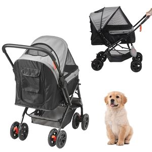 Passeggino per Animali Domestici a 4 Ruote con Freni Girevoli, Capacità di Carico 20 kg, Manubrio Reversibile, Vano Portaoggetti per Cuccioli e Trasportini - Product Image 1