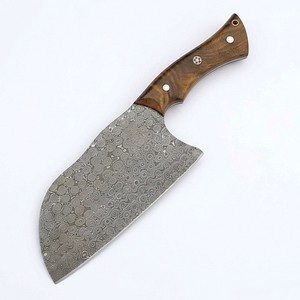 Cuchillo de carnicero ambidiestro de acero de Damasco forjado a mano con mango de madera para cortar verduras y carne, con funda. - Product Image 5