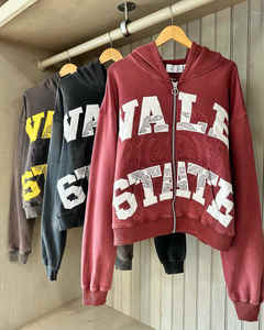 Fabricant Logo personnalisé poids lourd lavage à l'acide soleil délavé en détresse vintage applique broderie patch surdimensionné sweats à capuche zippés - Product Image 1