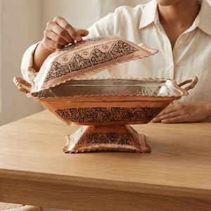 Olla Decorativa de Cobre para Servir Alimentos con Tapa, Plato Festoneado para Adornos, para Banquetes y Catering - Product Image 3