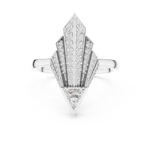 Anillo de Diamantes para Mujer de Plata 925 de Vanguardia de 0.57 CT con Bisel Triangular, Halo Geométrico y Corona de Flecha para Compromiso - Product Image 4