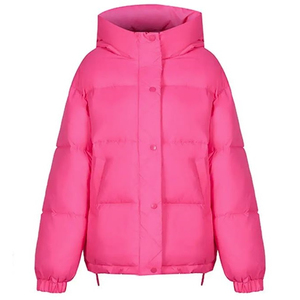 Doudoune rose pour femme, manteau d'hiver matelassé avec capuche amovible, vêtement d'extérieur chaud personnalisé - Product Image 1
