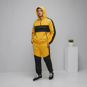 Blue Color Blocking Sporty Windbreaker <b>Set</b> Men women Half-Zip <b>Knitted</b> Polyester Breathable Spring Outerwear - Product Image 1