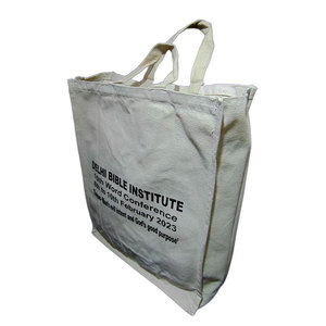 Premium Quality Cotton Canvas Tote <b>Bag</b> Eco Friendly Reusable Conference <b>Bag</b> with <b>Long</b> Handles Geometric Pattern and Zipper - Product Image 1