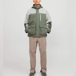 Chaqueta Impermeable con Capucha para Hombre, Diseño Color Block, Corte Regular, Exterior de Poliéster, Estilo Casual Deportivo, para Senderismo, Invierno, con Cierre - Product Image 2