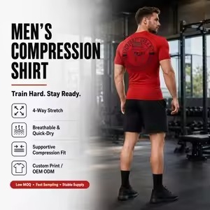 เสื้อรัดกล้ามเนื้อผู้ชายคุณภาพสูง ผลิตจากผ้าสแปนเด็กซ์/โพลีเอสเตอร์ ระบายอากาศได้ดี ยืดหยุ่น แห้งเร็ว เป็นมิตรต่อสิ่งแวดล้อม เหมาะสำหรับกีฬา ฟิตเนส และวิ่ง - Product Image 5