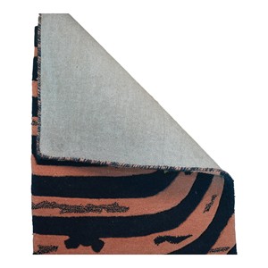 Tapis personnalisé en laine et viscose tufté à la main, motif abstrait moderne d'arc concentrique arc-en-ciel, bleu marine, rose corail, design à boucles dorées - Product Image 1