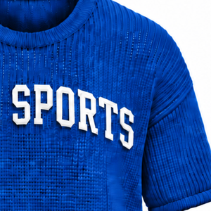Royal <b>Blue</b> <b>Men</b> Knitted T Shirt Short Sleeve Crew Neck Textured Casual Top Custom Printed Streetwear Summer Fashion Wholesale - Product Image 5