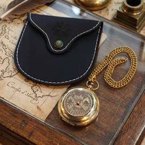Vintage Brass Perpetual Calendar Pocket <b>Compass</b> with Leather Case and <b>Chain</b> Handmade Nautical Maritime Navigation Gift - Product Image 2