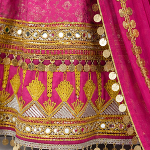 Vestido de novia tradicional Salwar Kameez rosa bordado hasta el suelo para mujer con dupatta, bolso Potli, vestido afgano Kuchi - Product Image 2