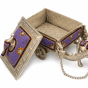 Boîte à bibelots rectangulaire en argent finition artisanale, style Art Déco, chariot de chevaux, artisanat indien traditionnel, décoration de table - Product Image 5