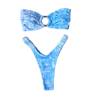 New Girls' Two-Piece Swimwear <b>Set</b> Solid <b>Bikini</b> Draped Pleated Thongs Comfortable Spandex/Nylon Quick Dry Eco-Friendly Front - Product Image 4