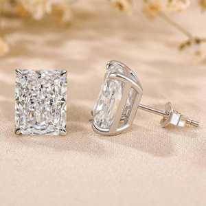Pendientes Solitarios de Diamante Moissanite de Corte Radiante de 2 Quilates, Plata 925, Joyería Fina para Fiestas, Bodas, Regalo para Enamorados - Product Image 4