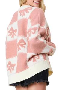 Cárdigan de Punto Casual para Mujer, Manga Larga, Cuello en V, Estampado de Lazo, Botones, Tela Transpirable, Diseño de Bloques de Color, para Primavera - Product Image 5