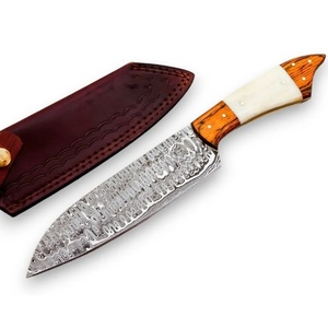 Couteau de chef artisanal en acier Damas de 13 pouces, fabriqué sur mesure par Ahmad Fabric, avec étui en cuir, manche élégant, personnalisable - Product Image 1