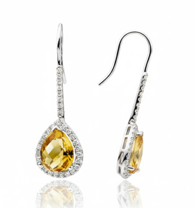 Boucles d'oreilles pendantes de luxe en argent 925 pour femme avec pierres précieuses en citrine et moissanite taille brillant, sertissage griffe, forme végétale - Cadeau idéal - Product Image 1