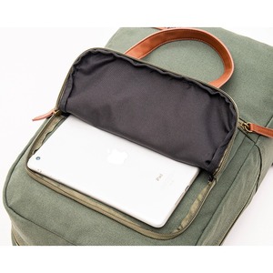 GRS cotton green <b>simple</b> computer <b>backpack</b> canvas casual <b>backpack</b> with genuine leather logo - Product Image 5