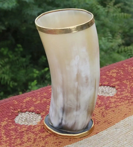 FAIZA CRAFT FC-16 Vaso para Beber Hecho a Mano de Cuerno de Búfalo Pulido con Borde y Base de Metal Dorado, Impermeable, para Navidad - Product Image 6