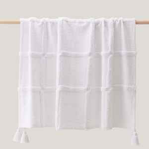 100% Cotton Tufted White <b>Throw</b> <b>Blanket</b> Handmade Boho Textured Sofa Couch Decorative <b>Throw</b> - Product Image 1