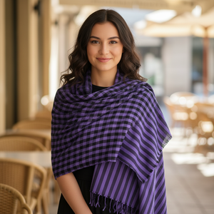 Écharpe pour femmes en laine et soie à carreaux, collection de créateurs, longue, luxueuse, durable, respirante, légère, toutes saisons - Product Image 2