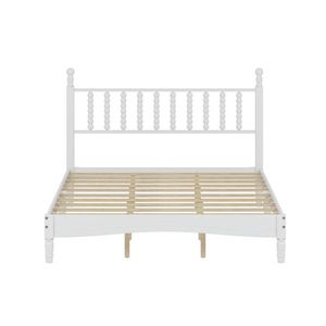 <b>Queen</b> <b>Size</b> Retro Style Wood Platform <b>Bed</b> with Gourd Shaped Headboard Walnut Finish Wooden Slat Support - Product Image 4