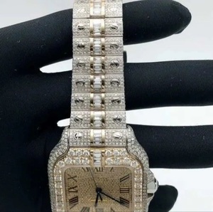 Montre automatique de luxe pour homme, style Hip Hop, avec cadran carré bicolore en or, chiffres romains, entièrement sertie de pierres, bracelet à maillons baguette, bijou haut de gamme - Product Image 4