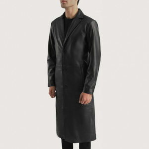 Manteau long pour homme, style streetwear, décontracté, avec poches, en similicuir, parka chaude, trench-coat long au-dessus du genou, tendance - Product Image 5